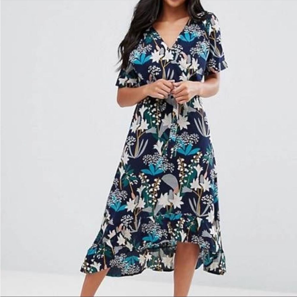 Yumi Petite Floral Faux Wrap High Low Dress EUC